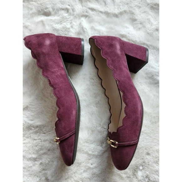 New Cole Haan block heel Burgundy Wine Scallop suede pump size 6 - Picture 10 of 12